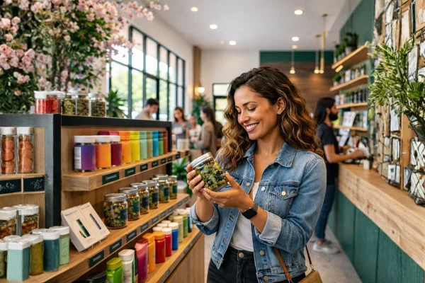 Lady Shopping At A Cannabis Store